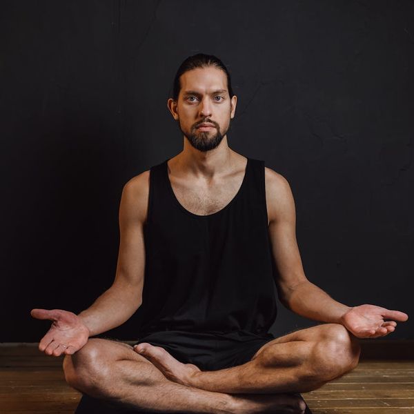 Close up of a yoga mat texture on dark floor